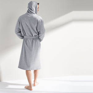 Jersey Knit Hooded Robe Grey