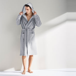 Jersey Knit Hooded Robe Grey