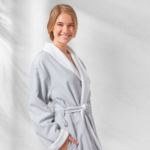 Seersucker Robe White/Grey